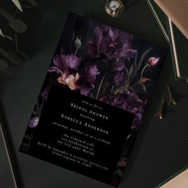 Dark Moody Purple Gothic Florals Bridal Shower Invitations