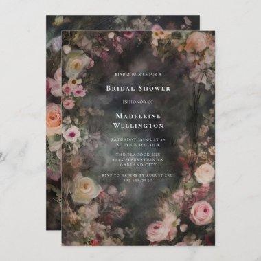 Dark Moody Romantic Floral Bridal Shower Invitations