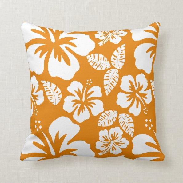 Dark Orange Tropical Hibiscus Throw Pillow