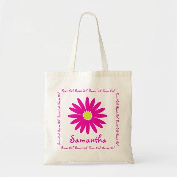 Dark Pink Daisy Flower Girl Tote Bag