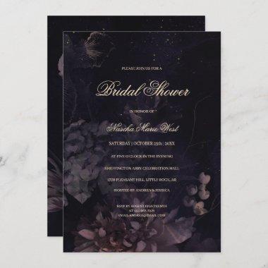 Dark Purple Gothic Boho Floral Bridal Shower Invitations