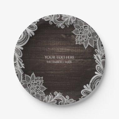 Dark Rustic Wood & Elegant Lace Wedding Paper Plates