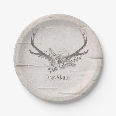 Deer Antlers & Birch Vintage Wedding Reception Paper Plates