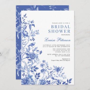 Delft Blue White Chinoiserie Floral Bridal Shower Invitations