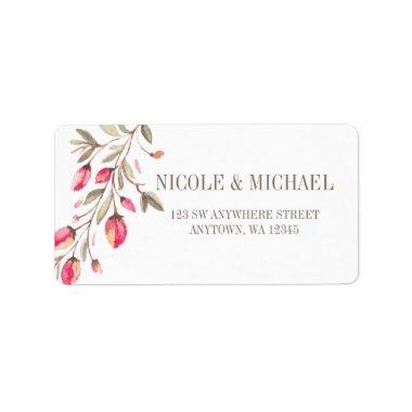 Delicate Bloom pink watercolor flourish wedding Label