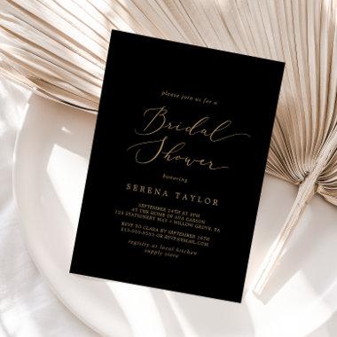 Delicate Gold Calligraphy | Black Bridal Shower Invitations