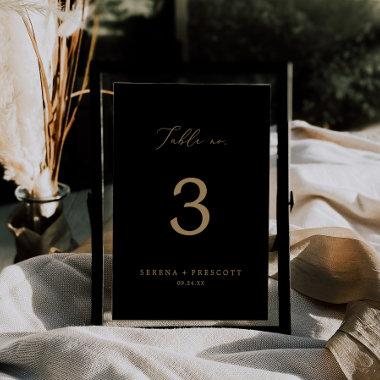 Delicate Gold Calligraphy | Black Table No. Table Number