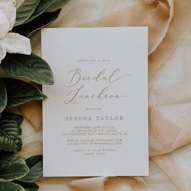 Delicate Gold Calligraphy Bridal Luncheon Invitations
