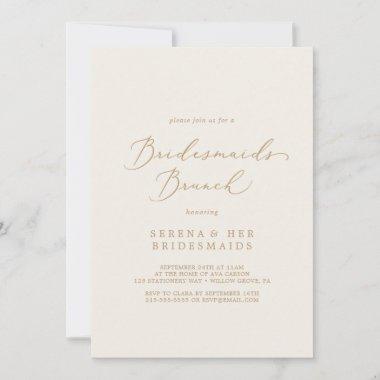 Delicate Gold Calligraphy Cream Bridesmaids Brunch Invitations