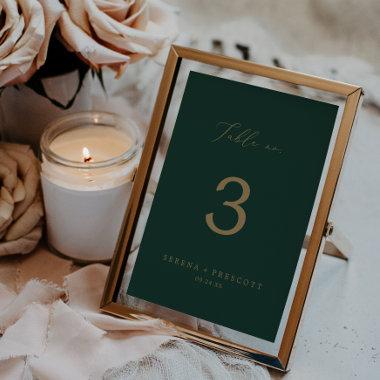 Delicate Gold Calligraphy | Green Table No. Table Number