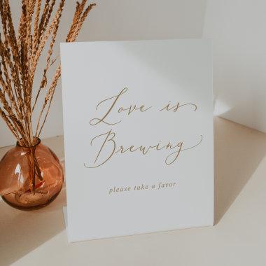 Delicate Gold Calligraphy Love Is Brewing Pedestal Sign
