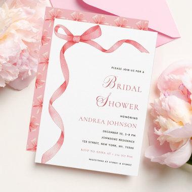Delicate Pink Ribbon Bow Modern Bridal Shower Save The Date