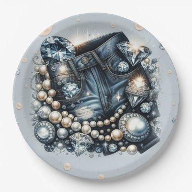 Denim Diamonds & Pearls Jeans Bling Birthday Party Paper Plates