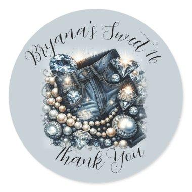 Denim Diamonds & Pearls Jeans Bling Party Classic Round Sticker
