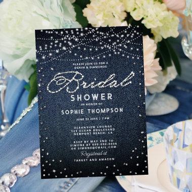 Denim Diamonds Rustic Lights Elegant Bridal Shower Invitations
