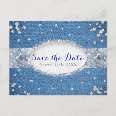 Denim & Diamonds Scattered Bling Save the Date Announcement PostInvitations