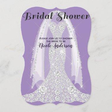 Diamond Dress Purple Lilac Glam Bridal Shower Invitations