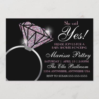 Diamond ring, Baby SHower, she said yes pink Invitations