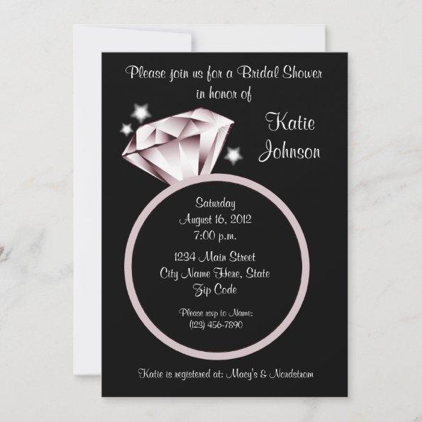 Diamond Ring Bridal Shower Invitations black white