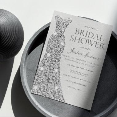 Diamond Silver Shimmer Dress Gown Bridal Shower Invitations