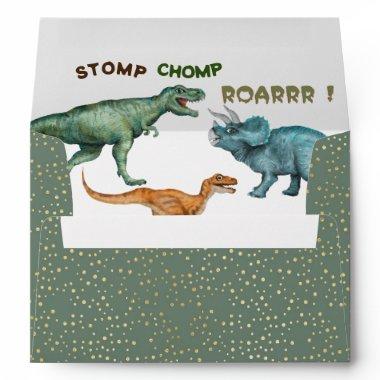 Dino Party stomp chomp roar baby shower envelope