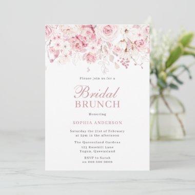 Divine Blush Roses Bridal Shower Brunch & Bubbly Invitations