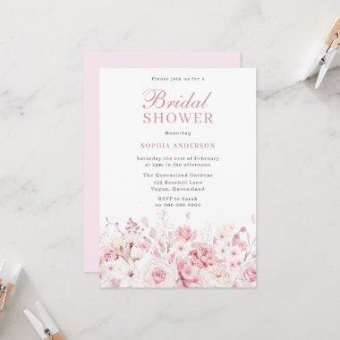Divine Blush Watercolor Roses Bridal Shower Invitations