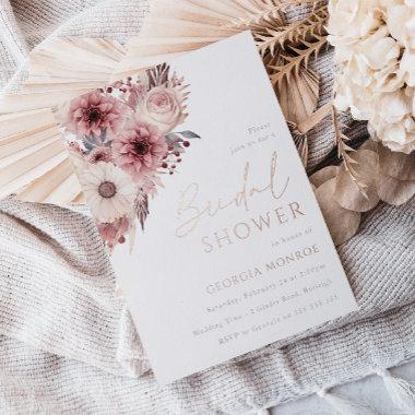 Divine Boho Blush Bridal Shower Rose Gold Foil Invitations