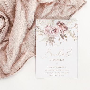 Divine Rose Gold Blush Floral Bridal Shower Foil Invitations