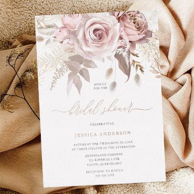 Divine Rose Gold Blush Floral Bridal Shower Foil Invitations