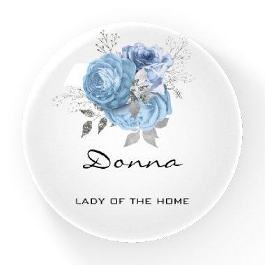 Donna NAME MEANING Blue Gray Silver Flowers Paperweight