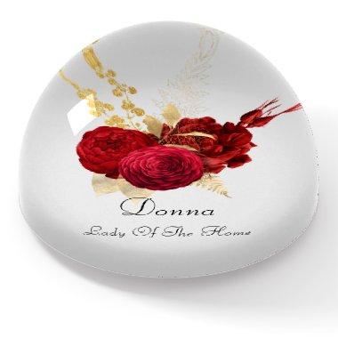Donna NAME MEANING Red Gray Gold Flower Paperweight