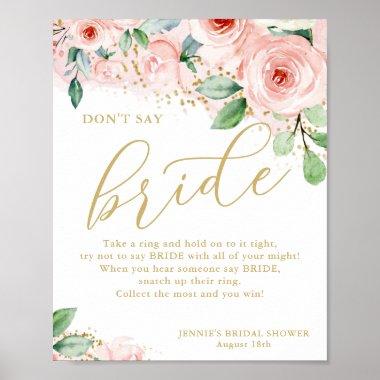 Don't Say Bride Pink Floral Bridal Shower Game Poster