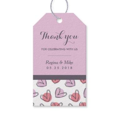 Doodle Love Pattern Wedding Gift Tag Purple Pink