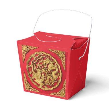 Dragon Phoenix Red Gold Chinese Wedding Favor Boxes