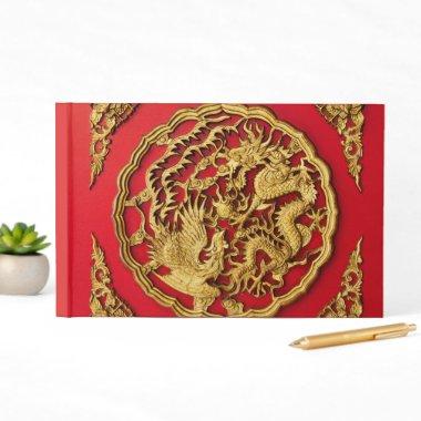 Dragon Phoenix Red Gold Chinese Wedding Favor Guest Book