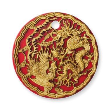 Dragon Phoenix Red Gold Chinese Wedding Favor Tags