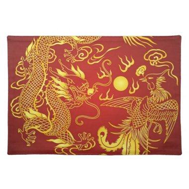 Dragon Phoenix Red Gold Chinese Wedding Placemats
