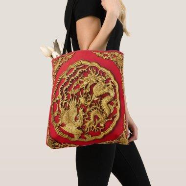 Dragon Phoenix Red Gold Chinese Wedding Tote Bag