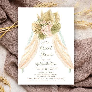 Dried Palm Floral Boho Triangle Arch Bridal Shower Invitations
