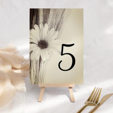 Dried Wheat and Daisy Country Farm Wedding Table Number