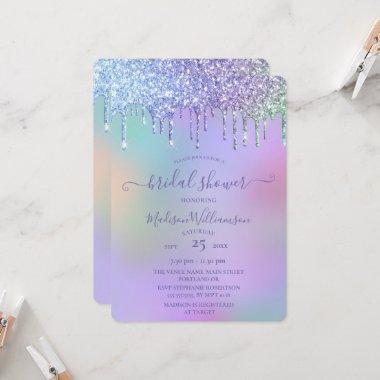 Dripping Gold Glitter & Rainbow Bridal Shower Invitations