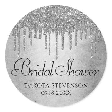 Dripping Silvery Glitter | Platinum Sparkle Shower Classic Round Sticker
