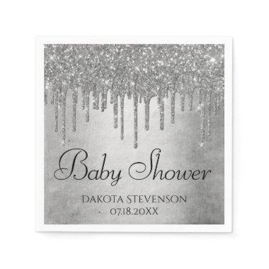 Dripping Silvery Glitter | Platinum Sparkle Shower Napkins