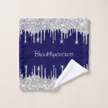 Drips Glitter Effect Blue Navy Courage Name Hand Wash Cloth