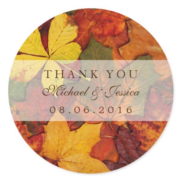 Dry Autumn Leaf Fall Wedding Thank You Sticker