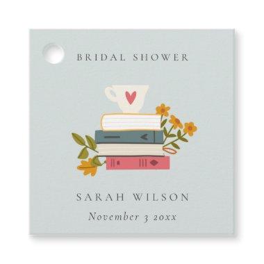 Dusky Blue Stacked Storybooks Floral Bridal Shower Favor Tags