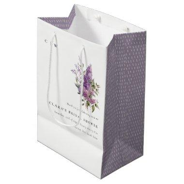 Dusky Lilac Watercolor Cottage Flora Bridal Shower Medium Gift Bag