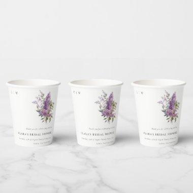 Dusky Lilac Watercolor Cottage Flora Bridal Shower Paper Cups