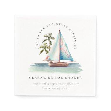 Dusky Teal Sailboat Palm Seascape Bridal Shower Napkins